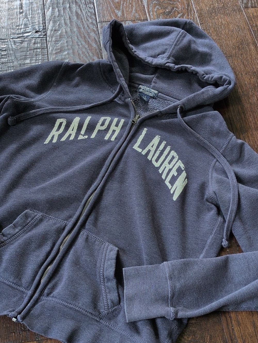 POLO JEANS COMPANY I VTG Navy Blue Ralph Lauren Spell-Out Zip Up Sweatshirt, L